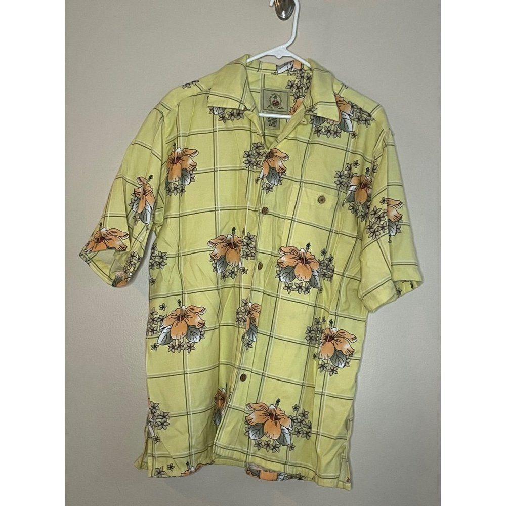 Joe Marlin yellow Hawaiian shirt sz M men’s‎